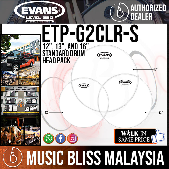 Evans ETP-G2CLR-S Standard Drum Head Pack with 12", 13", and 16" Drum Heads - Music Bliss Malaysia