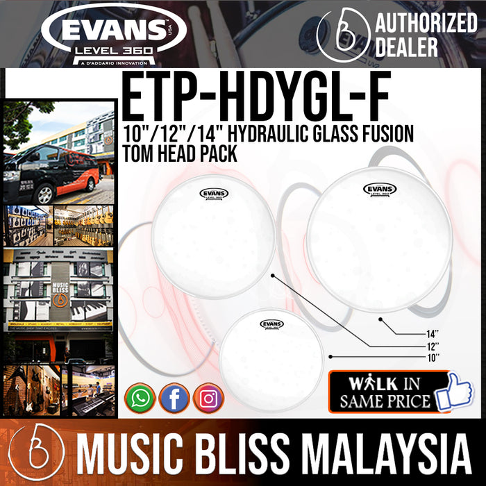 Evans ETP-HDYGL-F 10"/12"/14" Hydraulic Glass Fusion Tom Head Pack - Music Bliss Malaysia