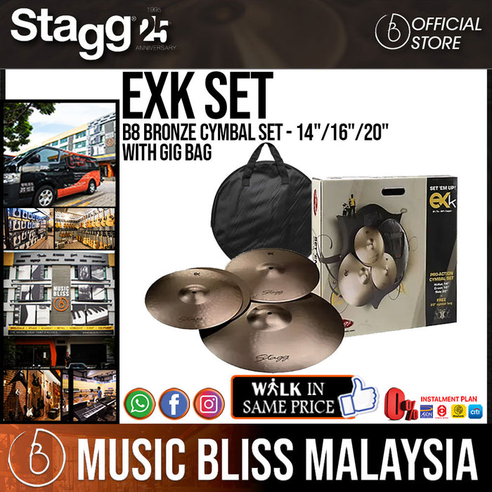 Stagg EXK SET B8 Bronze Cymbal Set - 14"/16"/20" with Gig Bag - Music Bliss Malaysia