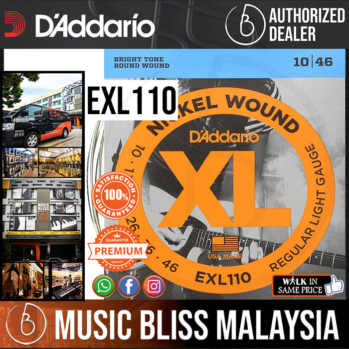 D'Addario EXL110 Nickel Wound Electric Strings -.010-.046 Regular Light - Music Bliss Malaysia
