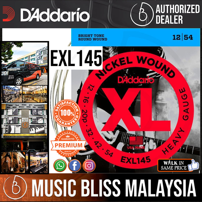 D'Addario EXL145 Nickel Wound Electric Strings -.012-.054 Heavy - Music Bliss Malaysia