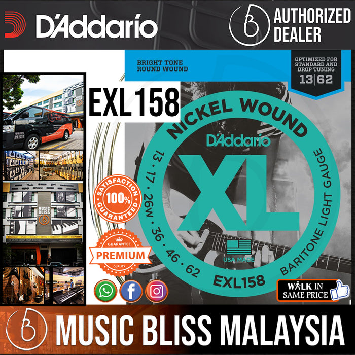 D'Addario EXL158 Nickel Wound Electric Strings -.013-.062 Light Baritone - Music Bliss Malaysia