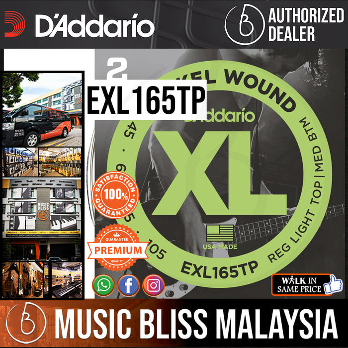 D'Addario EXL165TP Long Scale Nickel Wound Bass Guitar Strings - .045-.105 Custom Light (2 Sets) - Music Bliss Malaysia