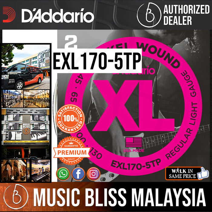 D'addario EXL170-5TP Nickel Wound 5-String Bass Strings, Light, 45-130, Long Scale (2-Pack) - Music Bliss Malaysia