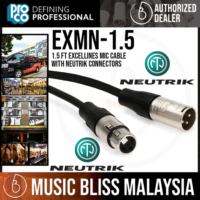 Pro Co EXMN-1.5 Excellines Microphone Cable with [Neutrik Connectors] - 1.5 Feet (EXMN1.5) - Music Bliss Malaysia