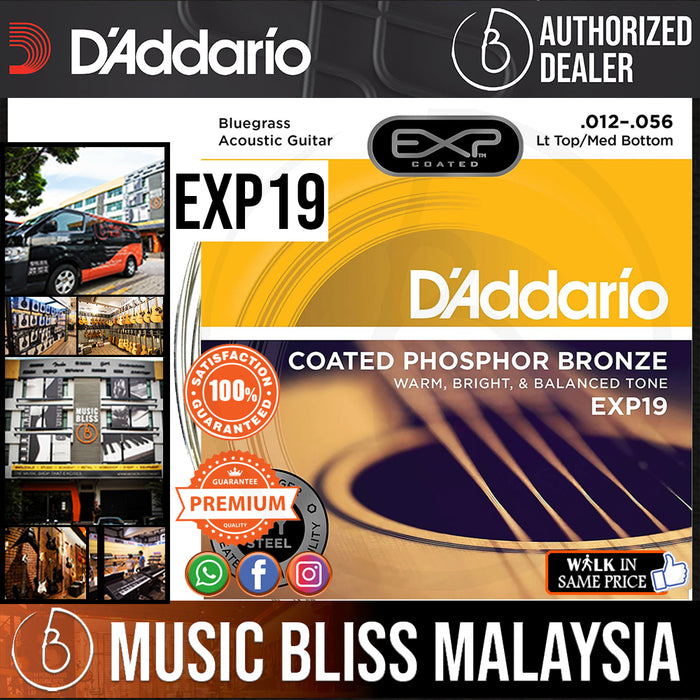 D'Addario EXP19 Coated Phosphor Bronze Bluegrass Acoustic Guitar Strings - Music Bliss Malaysia
