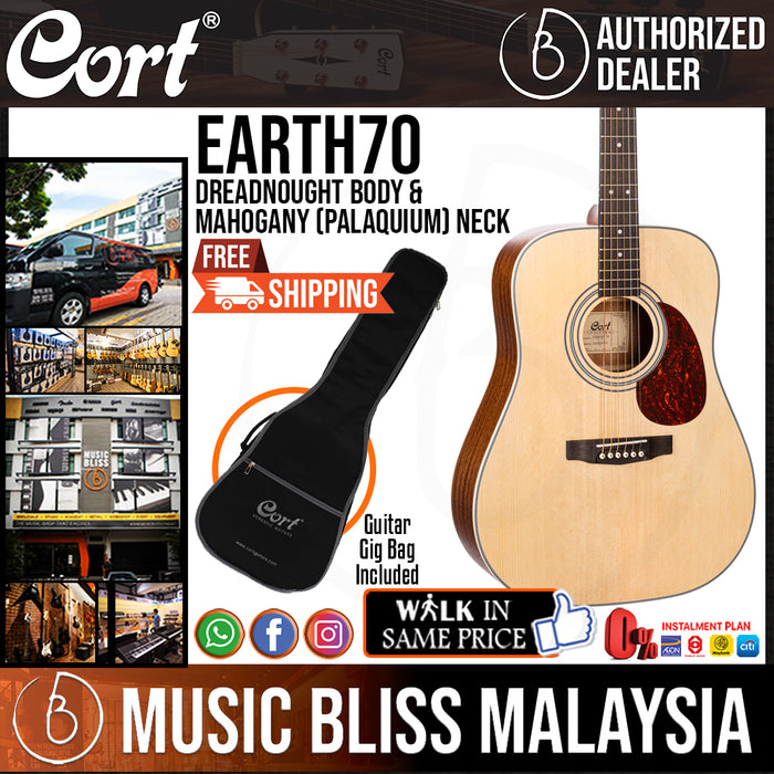 Cort Earth70 Acoustic Guitar with Bag Open Pore Music Bliss