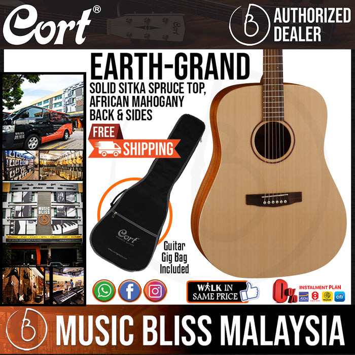 Cort Earth Grand Acoustic Guitar with Bag (Earth-Grand EarthGrand) - Music Bliss Malaysia