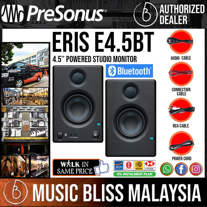 PreSonus Eris E4.5 BT 4.5 inch Powered Studio Monitor with Bluetooth - Pair - Music Bliss Malaysia