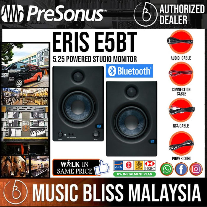 PreSonus Eris E5 BT 5.25 Inch Bluetooth Powered Studio Monitors - Pair (E5BT) - Music Bliss Malaysia