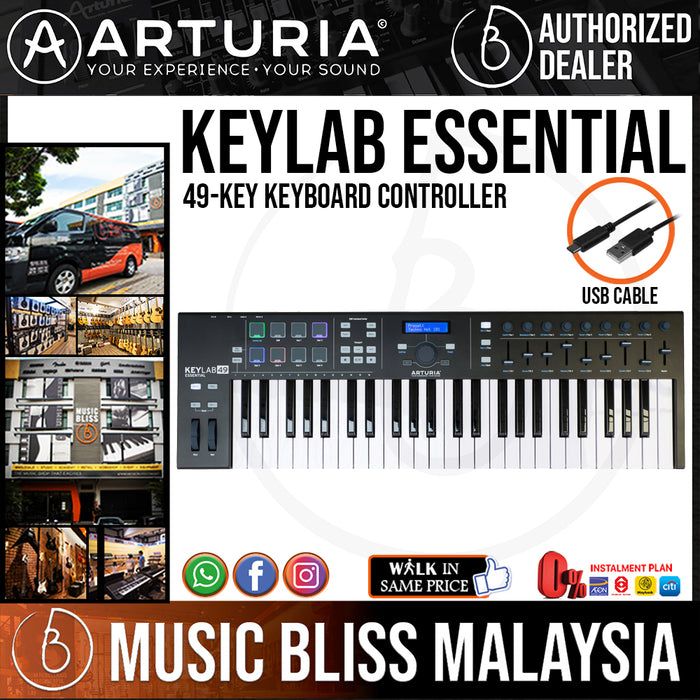 Arturia KeyLab Essential 49 Keyboard Controller - Black - Music Bliss Malaysia