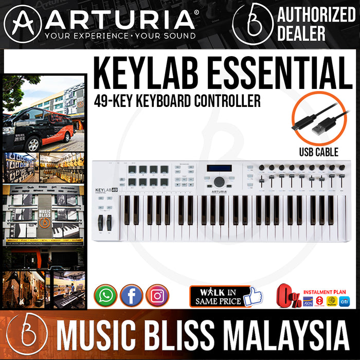 Arturia KeyLab Essential 49 Keyboard Controller - White - Music Bliss Malaysia