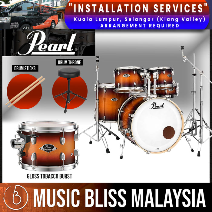 Pearl Export Lacquer EXL 5-piece Drum Set with Hardware, Drumstick and Throne - 22" Kick - Gloss Tobacco Burst - Music Bliss Malaysia
