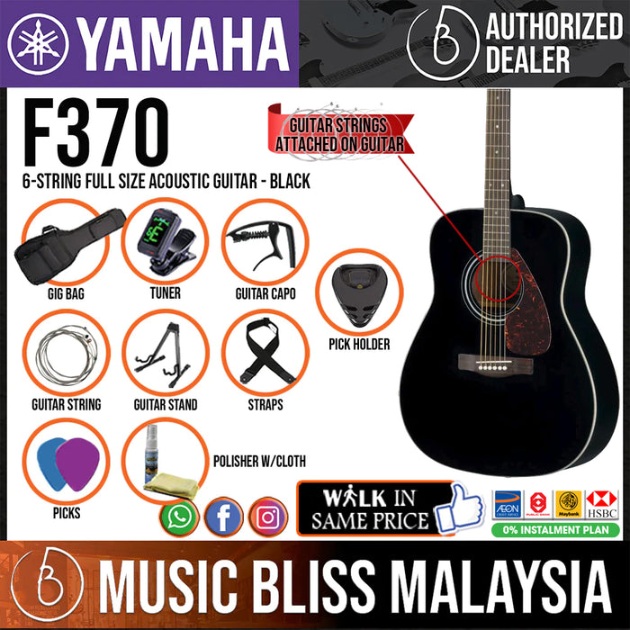 Yamaha F370 Full Size Acoustic Guitar - Black - Music Bliss Malaysia