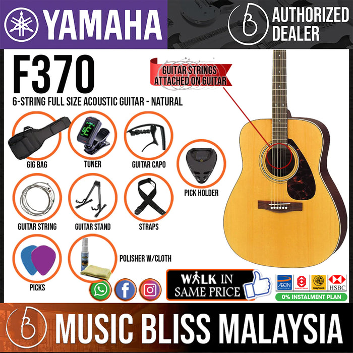 Yamaha F370 Full Size Acoustic Guitar - Natural - Music Bliss Malaysia