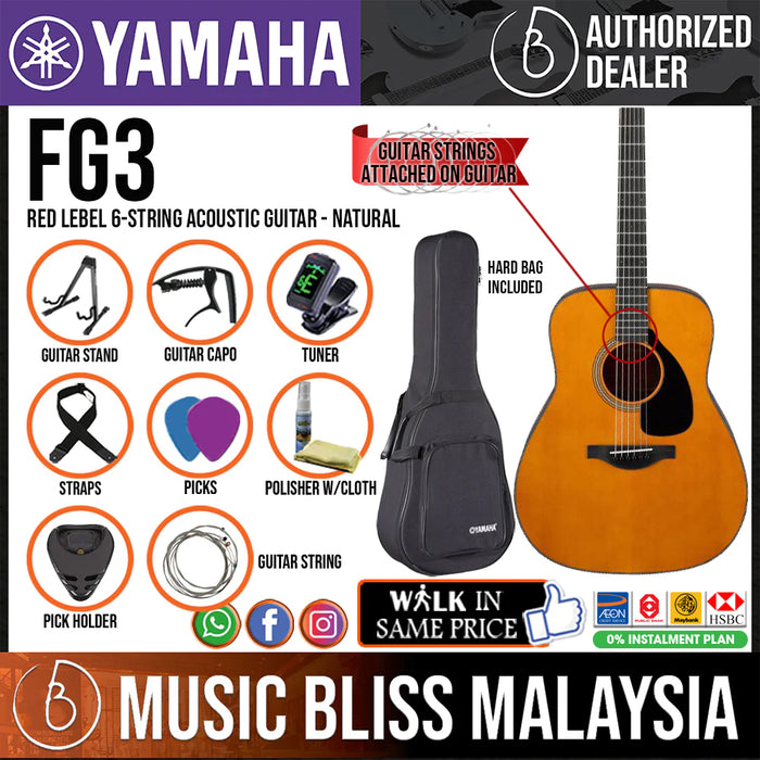 Yamaha Red Label FG3 Acoustic Guitar with Hard Bag - Natural - Music Bliss Malaysia