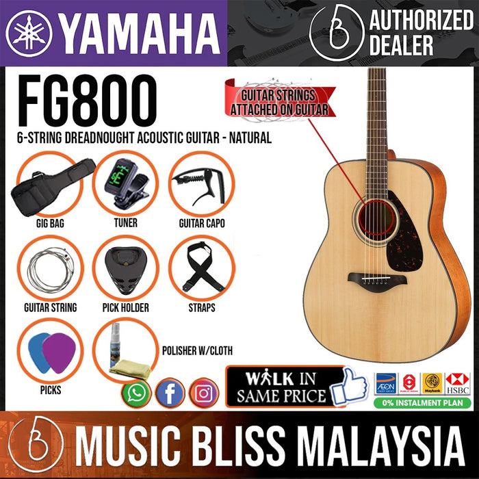 Yamaha FG800 Dreadnought Acoustic Guitar - Natural - Music Bliss Malaysia