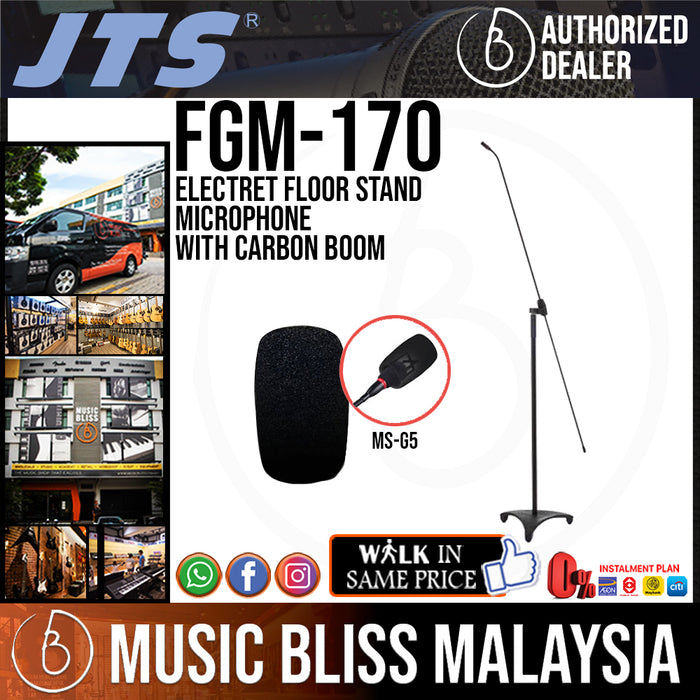JTS FGM-170 Electret Floor Stand Microphone with Carbon Boom and JTS MS-G5 Windscreen - Music Bliss Malaysia