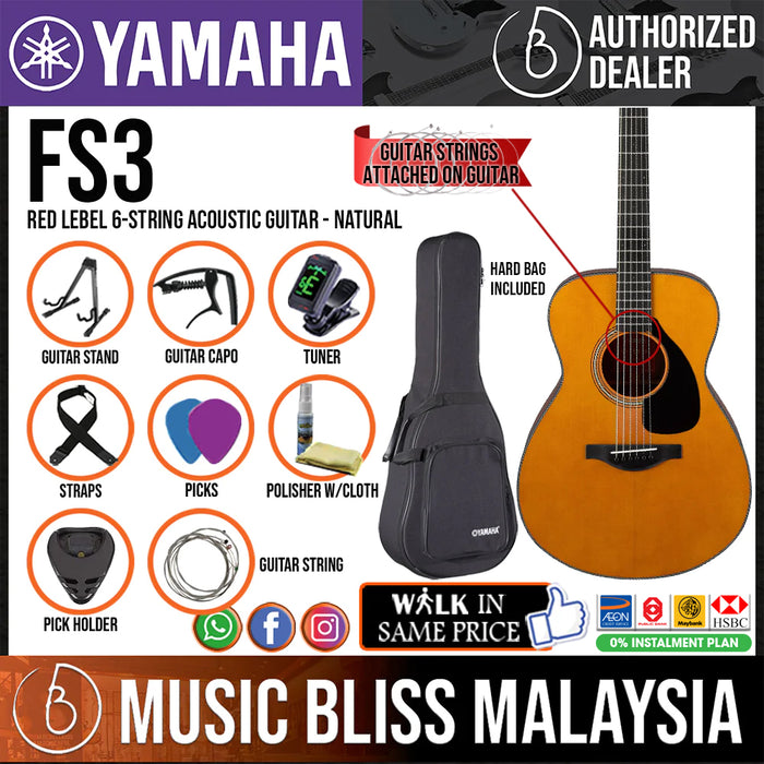 Yamaha Red Label FS3 Acoustic Guitar with Hard Bag - Natural - Music Bliss Malaysia