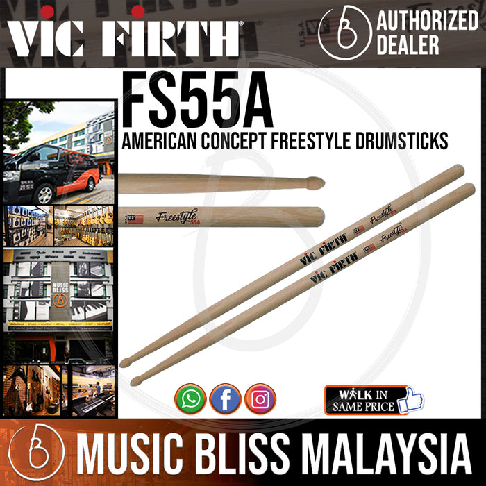 Vic Firth American Concept Freestyle Drumsticks - 55A (FS55A) - Music Bliss Malaysia