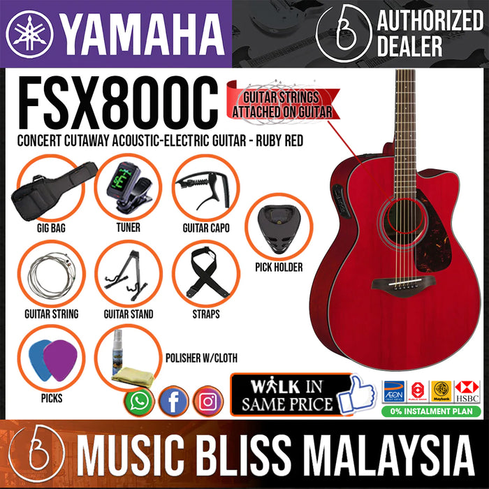 Yamaha FSX800C Concert Cutaway Acoustic-Electric Guitar - Ruby Red - Music Bliss Malaysia
