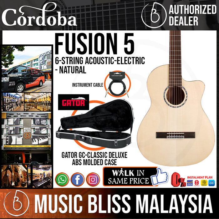 Cordoba Fusion 5 Acoustic Guitar - Natural with Gator Guitar Case - Music Bliss Malaysia