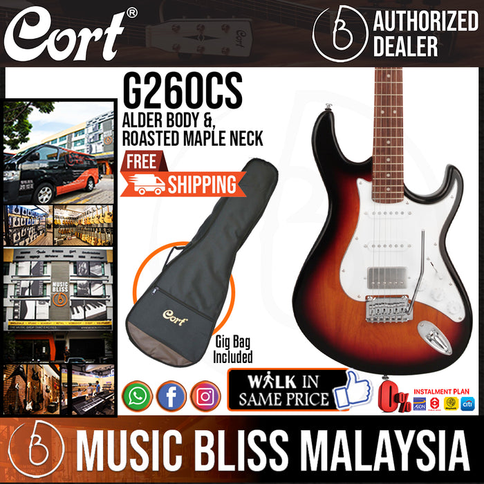 Cort G260CS Electric Guitar with Bag - 3-Tone Sunburst (G-260CS G 260CS) - Music Bliss Malaysia