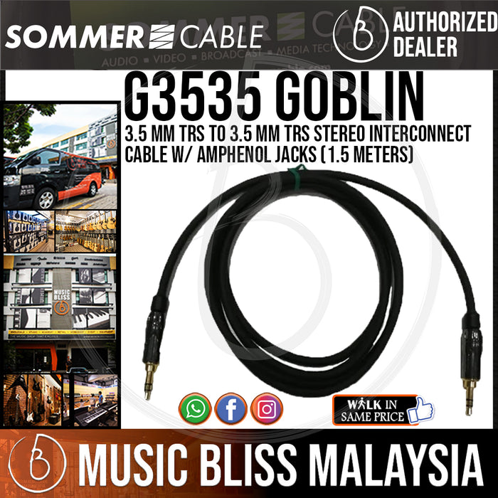 Sommer G3535 GOBLIN 3.5 mm TRS to 3.5 mm TRS Stereo Interconnect Cable w/ Amphenol Jacks (1.5 Meters) - Music Bliss Malaysia