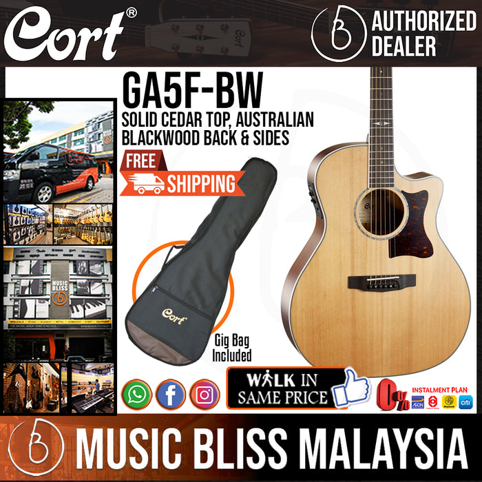 Cort Grand Regal GA5F-BW Acoustic Guitar with Bag (GA5F BW GA5FBW) - Music Bliss Malaysia
