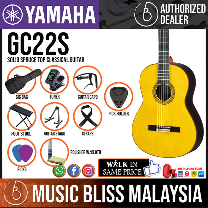 Yamaha GC22S Solid Spruce Top Classical Guitar (GC22S) - Music Bliss Malaysia
