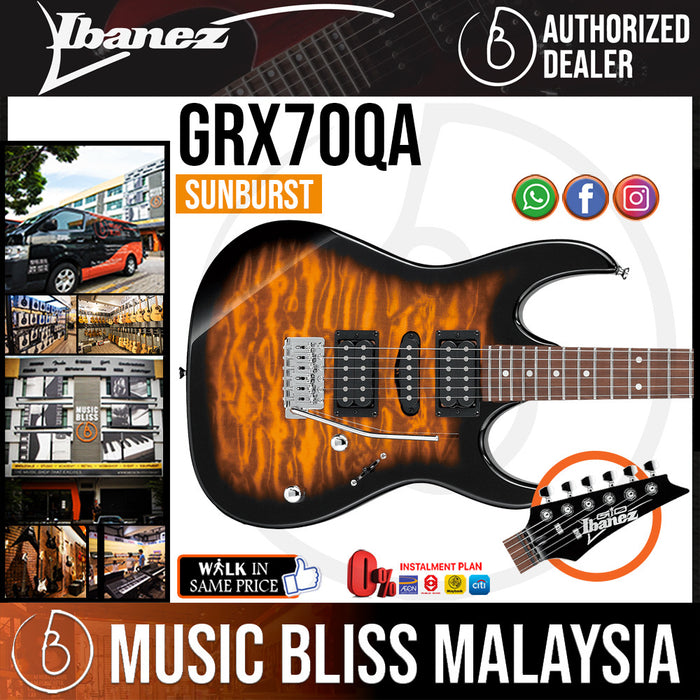Ibanez Gio GRX70QA Electric Guitar - Sunburst (GRX70QA-SB) *Price Match Promotion* - Music Bliss Malaysia