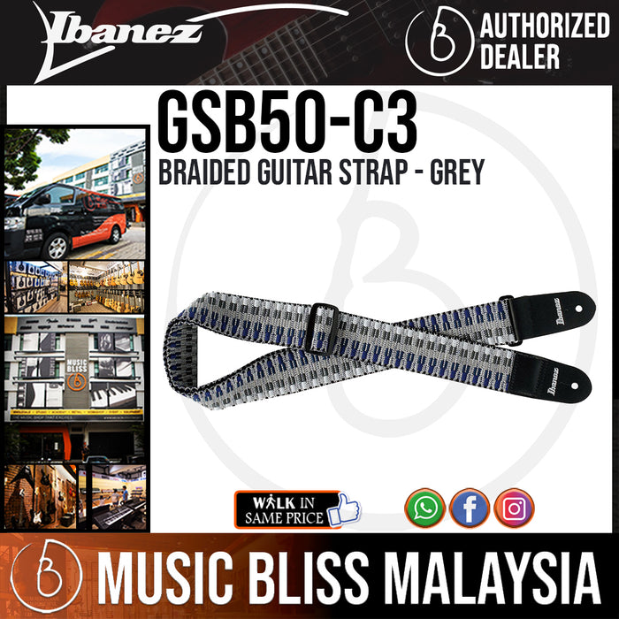 Ibanez GSB50 C3 Braided Guitar Strap, Grey (GSB50-C3) - Music Bliss Malaysia