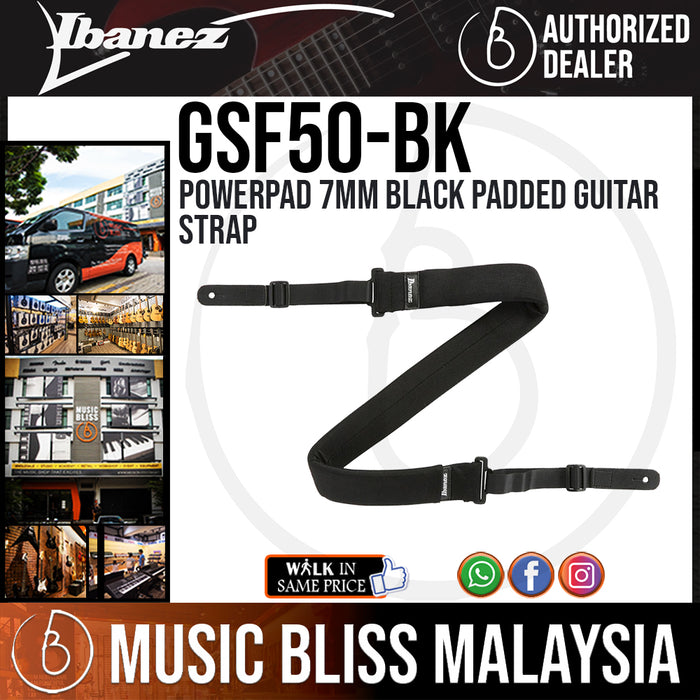 Ibanez GSF50BK Powerpad 7mm Black Padded Guitar Strap (GSF50-BK) - Music Bliss Malaysia
