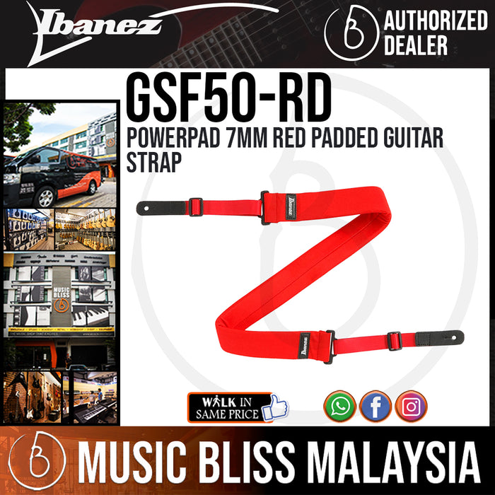 Ibanez GSF50RD Powerpad 7mm Red Padded Guitar Strap (GSF50-RD) - Music Bliss Malaysia