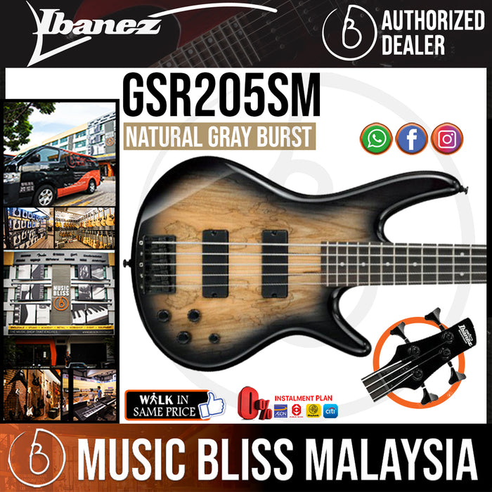 Ibanez Gio GSR205SM - Spalted Maple Top Natural Grey Burst (GSR205SM-NGT) *Price Match Promotion* - Music Bliss Malaysia