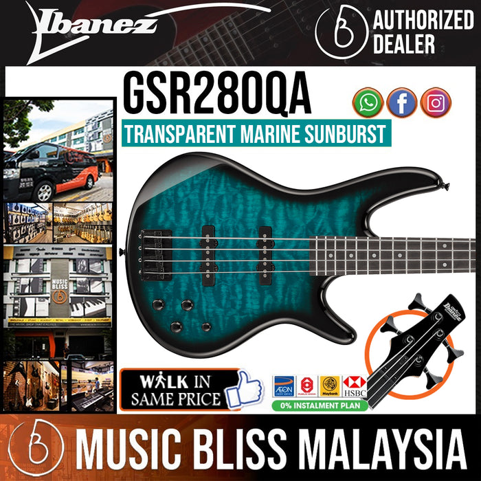 Ibanez GSR280QA Electric Bass Guitar - Transparent Marine Sunburst - Music Bliss Malaysia