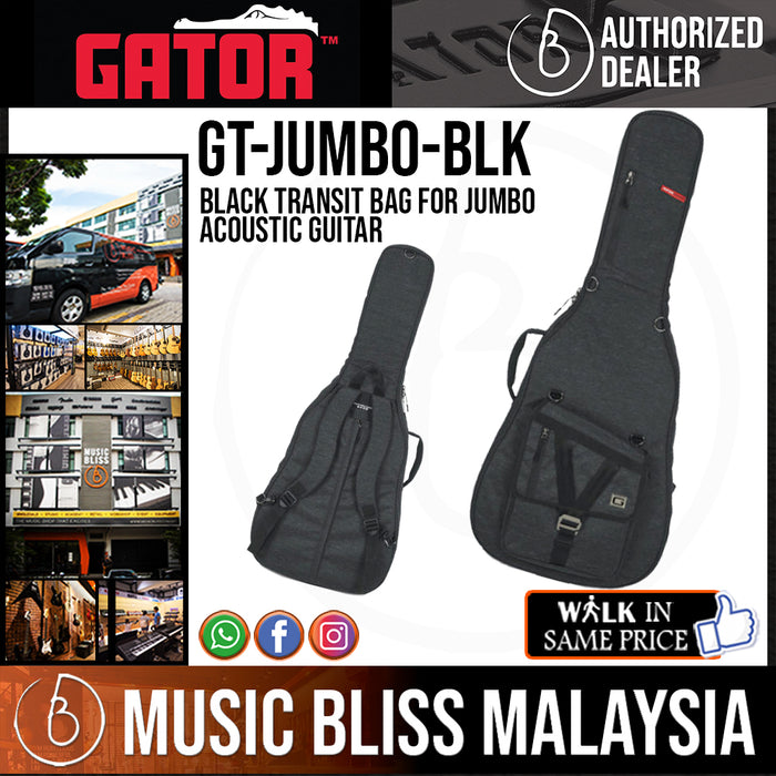 Gator GT-JUMBO-BLK Black Transit Bag For Jumbo Acoustic Guitar *Crazy Sales Promotion* - Music Bliss Malaysia