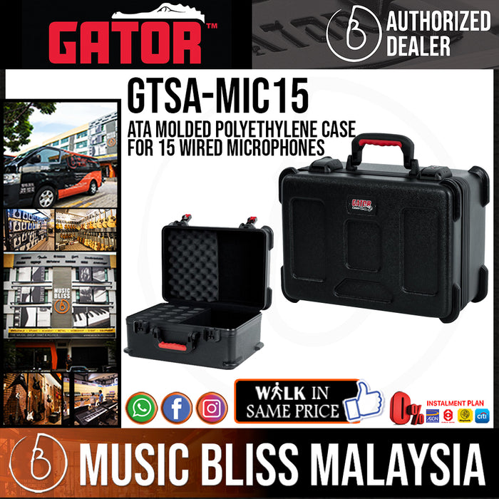 Gator Cases GTSA-MIC15 ATA Molded Polyethylene Case for 15 Wired Microphones - Music Bliss Malaysia