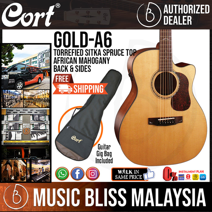 Cort Gold-A6 Acoustic Guitar with Bag (Gold A6 GoldA6) - Music Bliss Malaysia