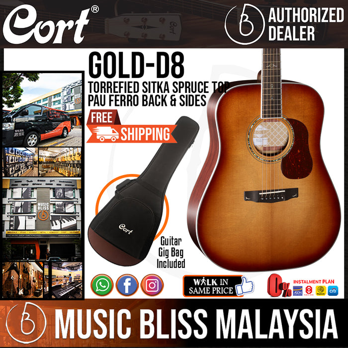 Cort Gold-D8 Acoustic Guitar with Bag - Light Burst (Gold D8 GoldD8) - Music Bliss Malaysia