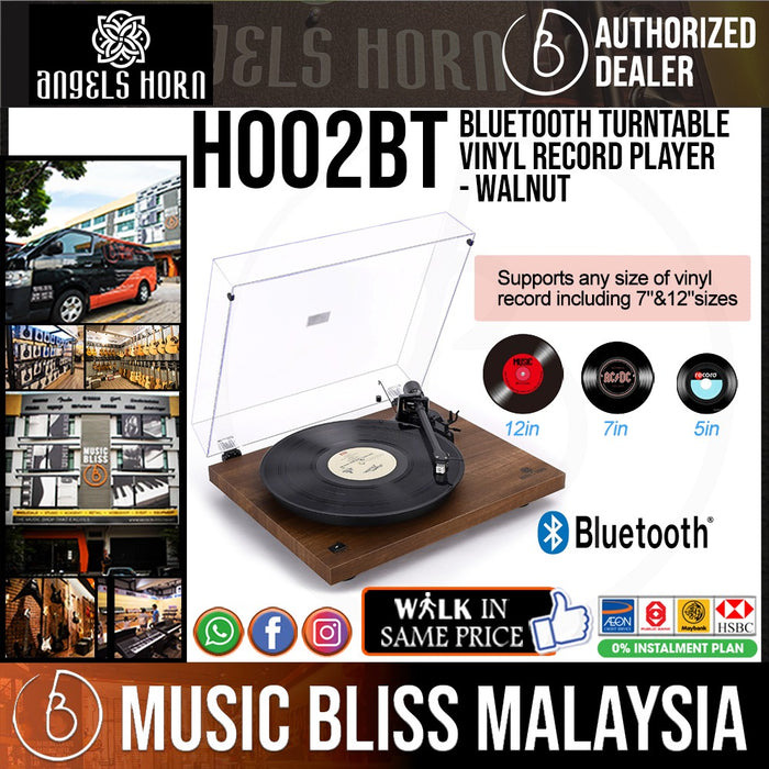 Angels Horn H002BT-OR Bluetooth Turntable Vinyl Record Player (Walnut) - Music Bliss Malaysia