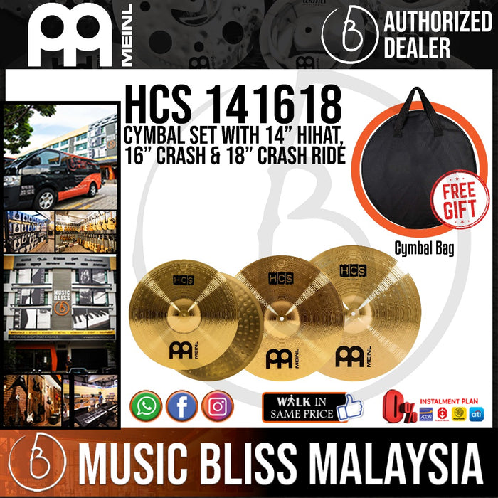 Meinl HCS141618 SET with 14" HCS Hi-Hats, 16" HCS Crash, 18" HCS Crash-Ride with Free Cymbal Bag - Music Bliss Malaysia