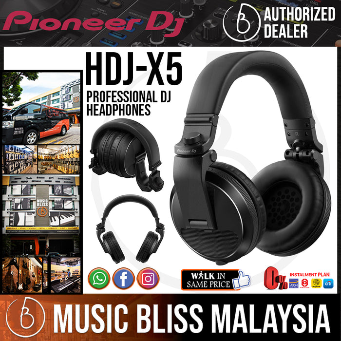 Pioneer DJ HDJ-X5 Professional DJ Headphones - Black (HDJ X5) *Everyday Low Prices Promotion* - Music Bliss Malaysia