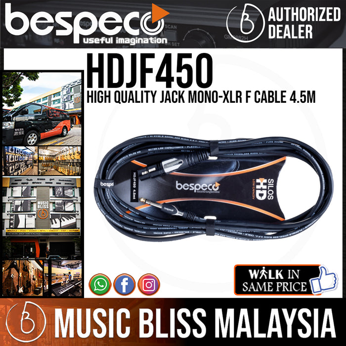 Bespeco HDJF450 High Quality Jack Mono-XLR F Cable 4.5M - Music Bliss Malaysia