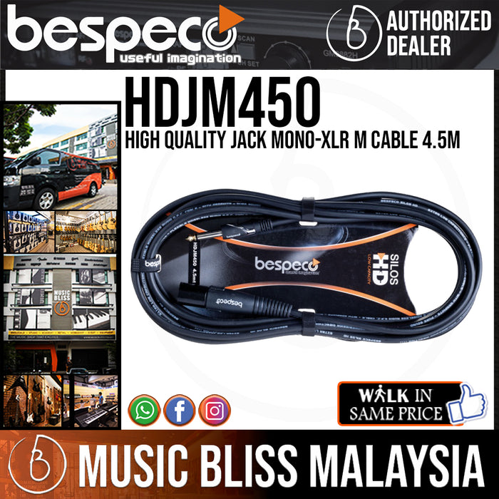 Bespeco HDJM450 High Quality Jack Mono-XLR M Cable 4.5M - Music Bliss Malaysia