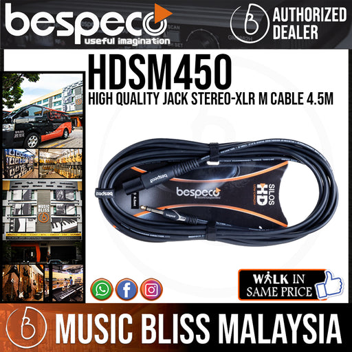 Bespeco HDSM450 High Quality Jack Stereo-XLR M Cable 4.5M - Music Bliss Malaysia