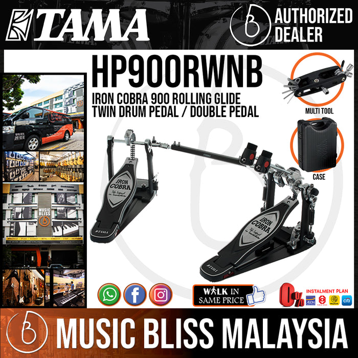 Tama HP900RWNB Iron Cobra 900 Rolling Glide Twin Drum Pedal / Double Pedal with Bonus Multi-Tool, Case Included - Music Bliss Malaysia