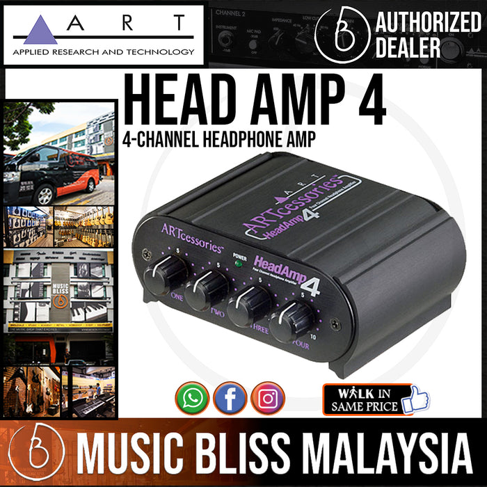 ART HeadAmp 4 4-channel Headphone Amp with 1/4" and 1/8" I/O (HeadAmp4) - Music Bliss Malaysia