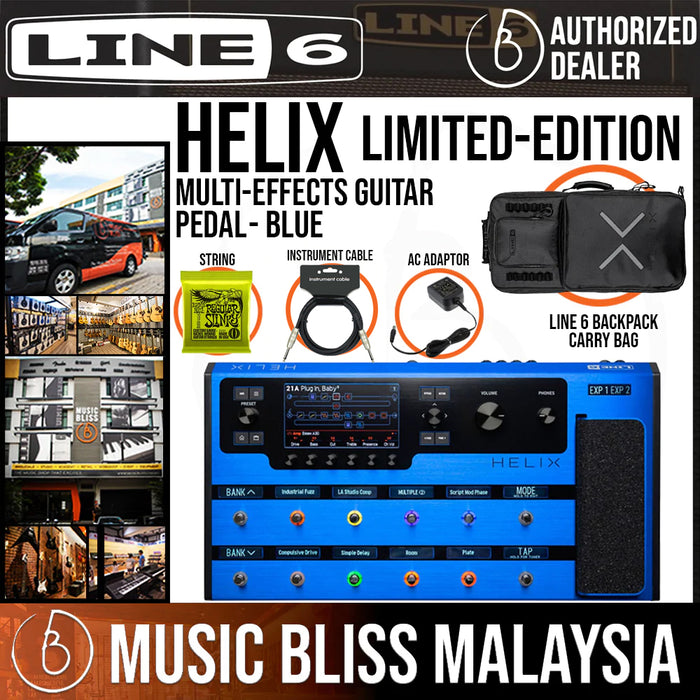 Line 6 Helix Limited-Edition Blue Multi-Effects Guitar Pedal with Line 6 Backpack Carry Bag - Music Bliss Malaysia