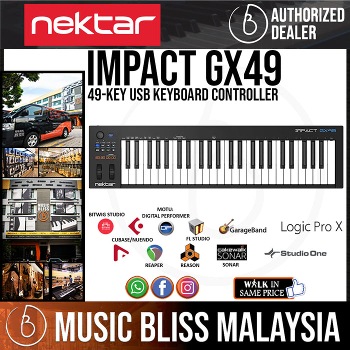 Nektar Impact GX49 49 Key Full Sized Synth Velocity Sensitive Keyboard Controller - Music Bliss Malaysia
